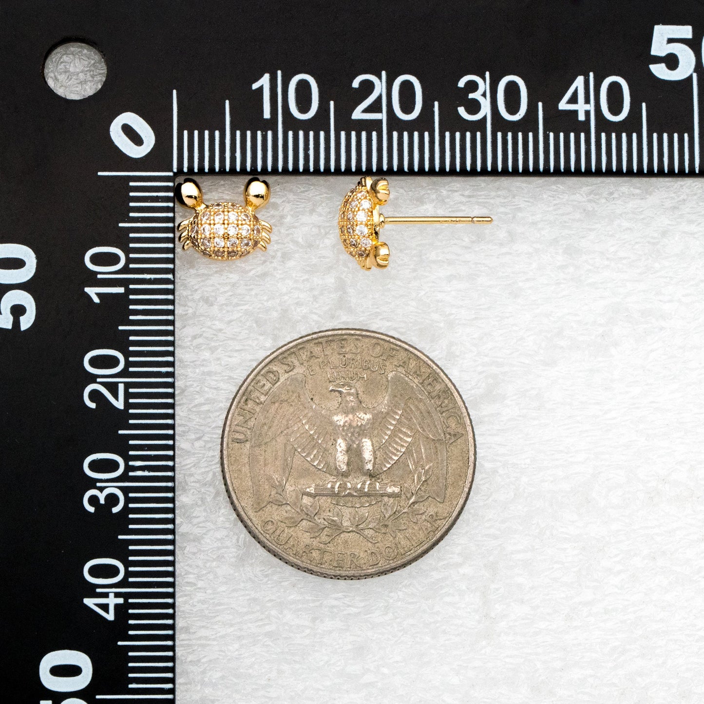 4pcs CZ Pave Gold Crab Earrings, Gold plated Brass, Dianty Crab Stud Earrings (GB-4069)