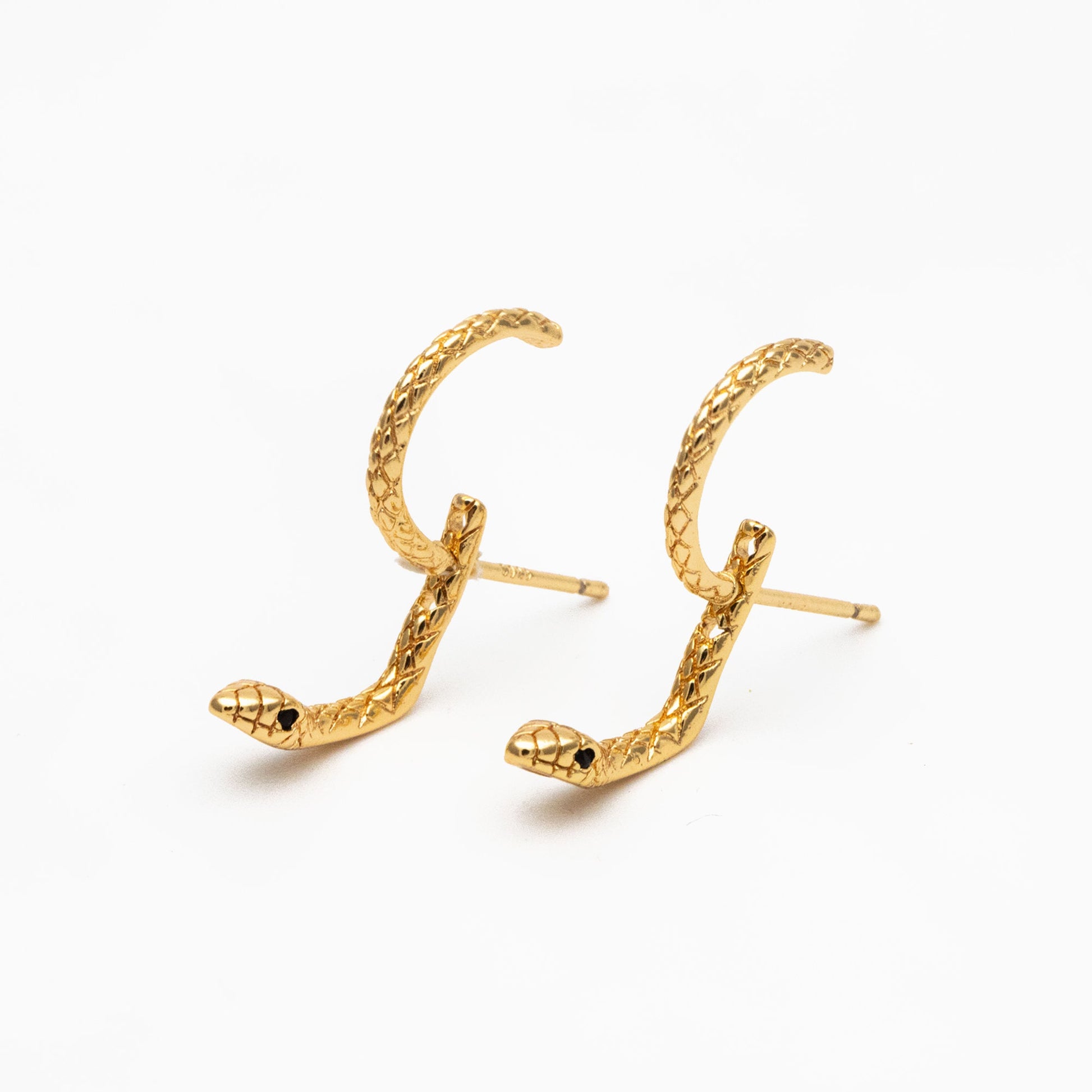 4pcs Gold Snake Front Back Earrings, Gold Plated Brass Snake Ear Jacket (GB-4070)