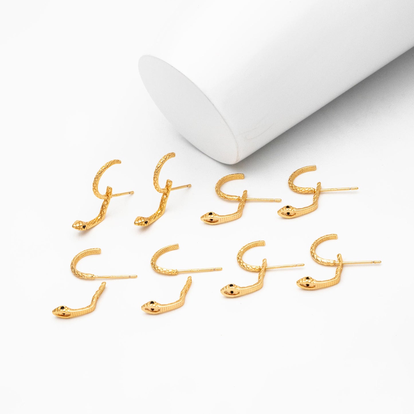 4pcs Gold Snake Front Back Earrings, Gold Plated Brass Snake Ear Jacket (GB-4070)