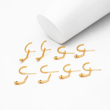 4pcs Gold Snake Front Back Earrings, Gold Plated Brass Snake Ear Jacket (GB-4070)