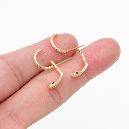 4pcs Gold Snake Front Back Earrings, Gold Plated Brass Snake Ear Jacket (GB-4070)