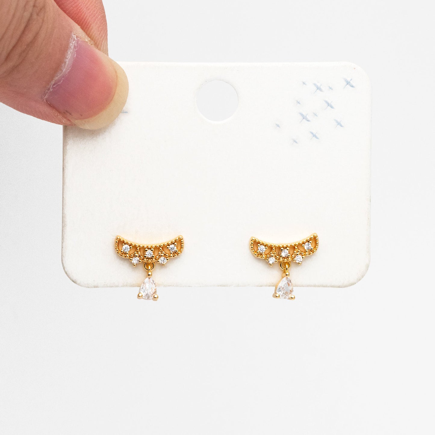 4pcs Gold Dangle Drop Earrings, Real Gold Plated Brass Dainyu Stud Earrings (#GB-4072)