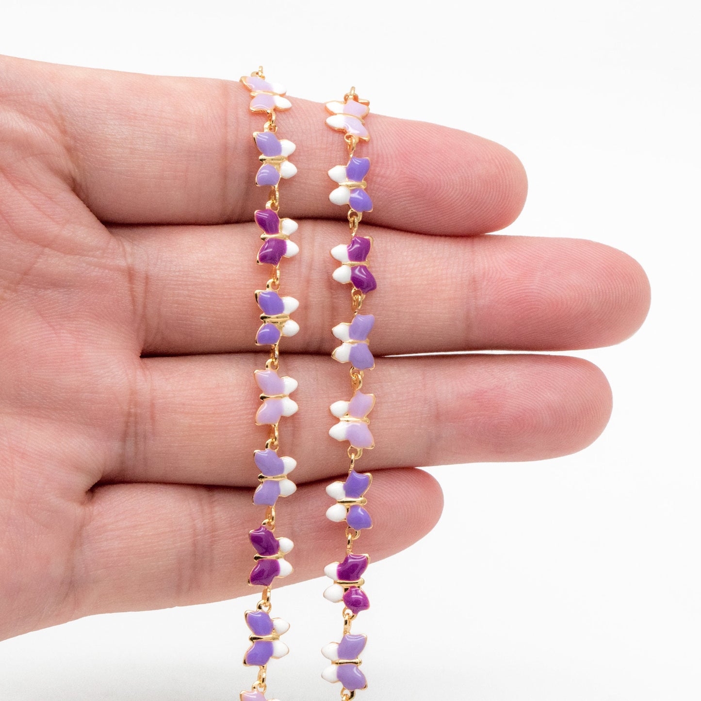 Purple Enamel Butterfly Chain, Gold Plated Brass Designer Chain 6mm, Multicolor Butterfly Link Chain Findings (#LK-596-2)/ 1 Meter=3.3ft