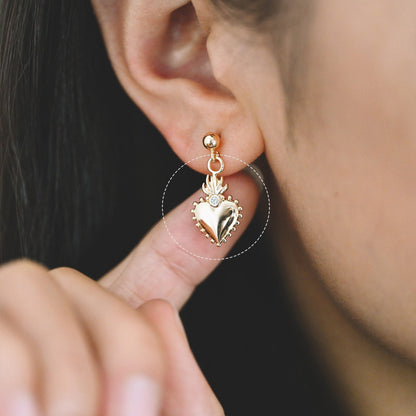 10pcs CZ pave Gold/ Silver Heart Charms, Gold/ Rhodium Plated Brass Heart Pendants (GB-2718)