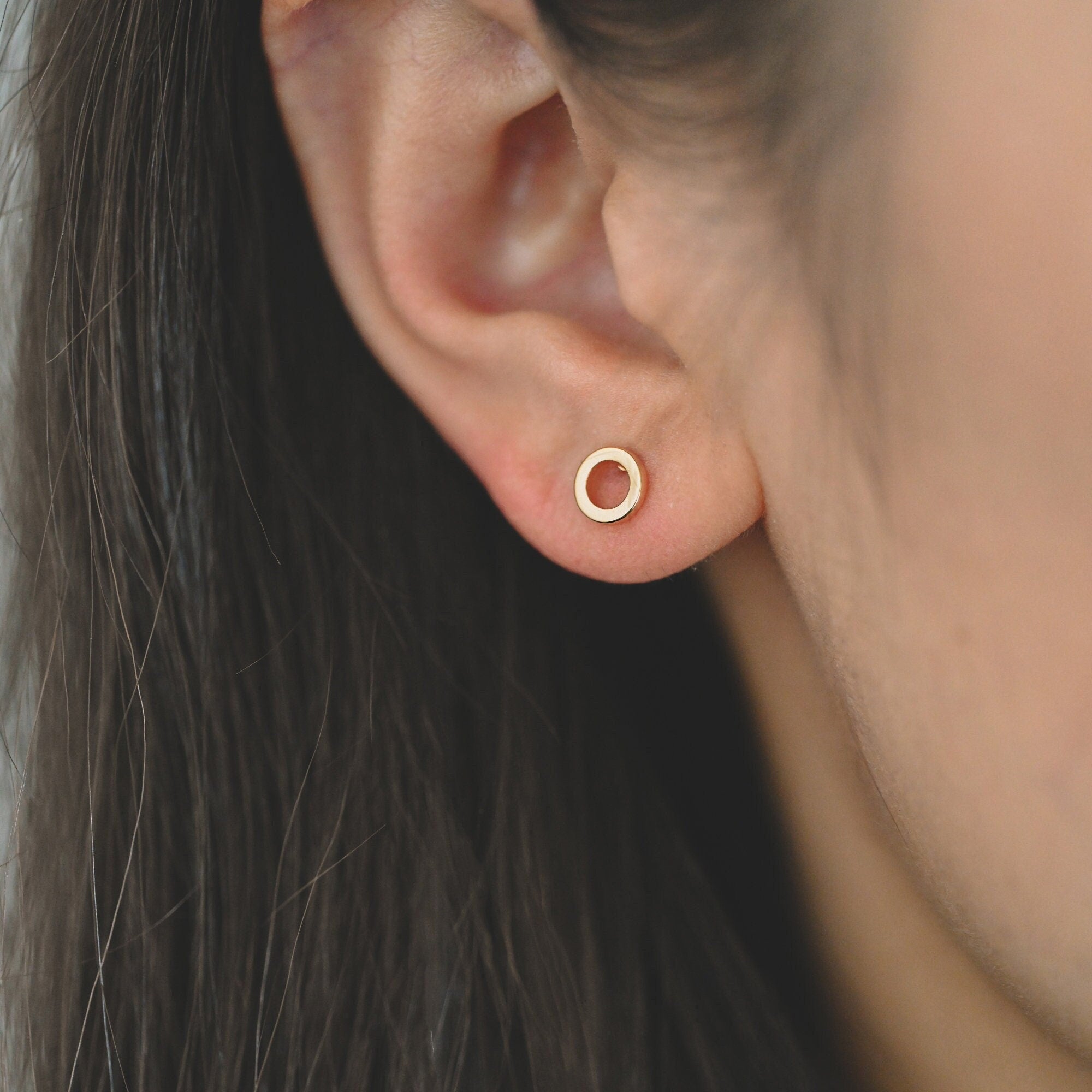 10pcs Round Circle Stud Earrings, Gold/ Silver tone Earwire, 6mm Hoop Stud Earring, DIY Ear Findings (GB-2736)