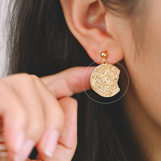 4pcs CZ Pave Gold Gap Disc Charm, Gap Round Pendant, Necklace Charm, Jewelry Making Supplies (GB-1766-E)