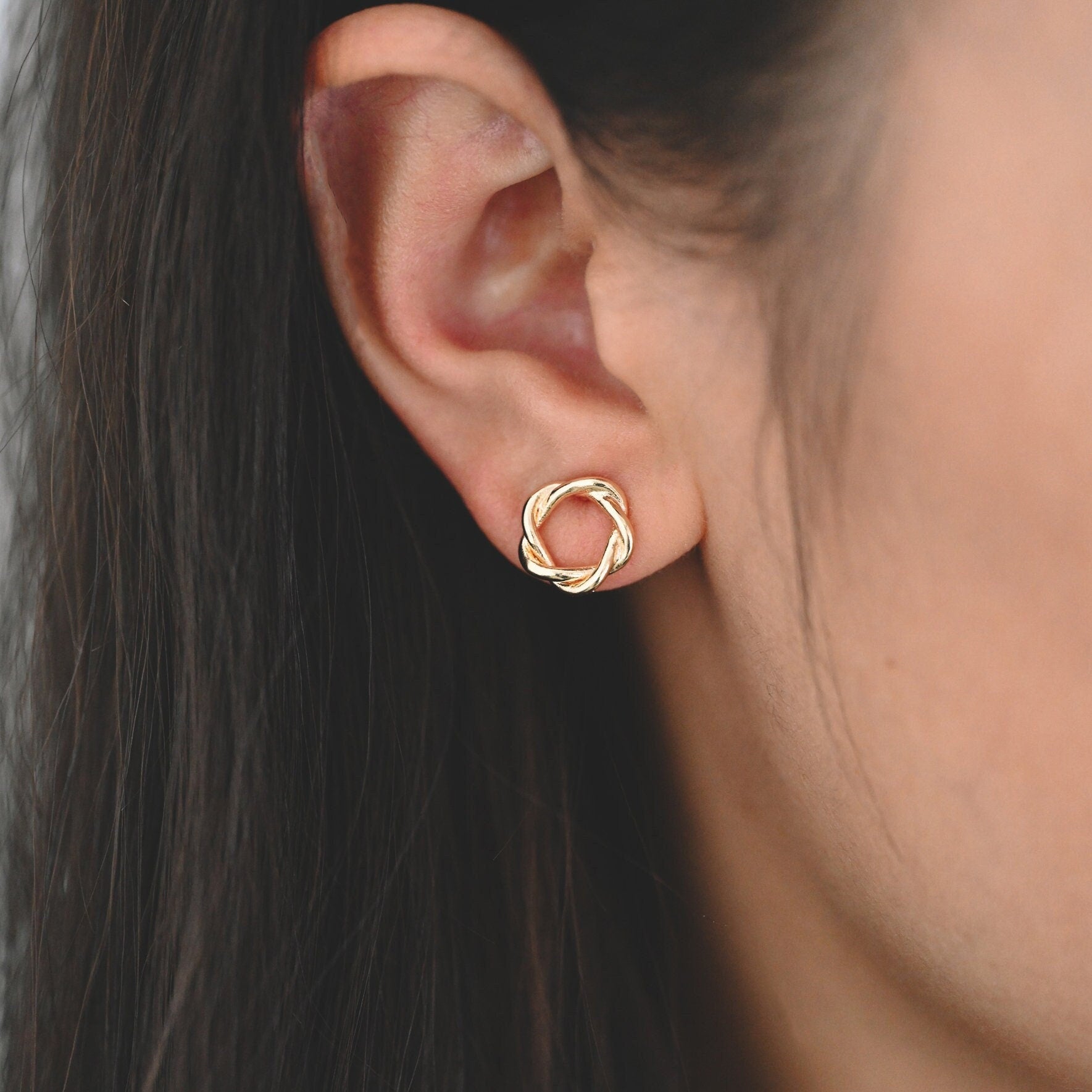 10pcs Gold Twisted Flower Earring Studs, Real Gold Plated Brass, Geometric Ring Stud Earrings (#GB-2810)