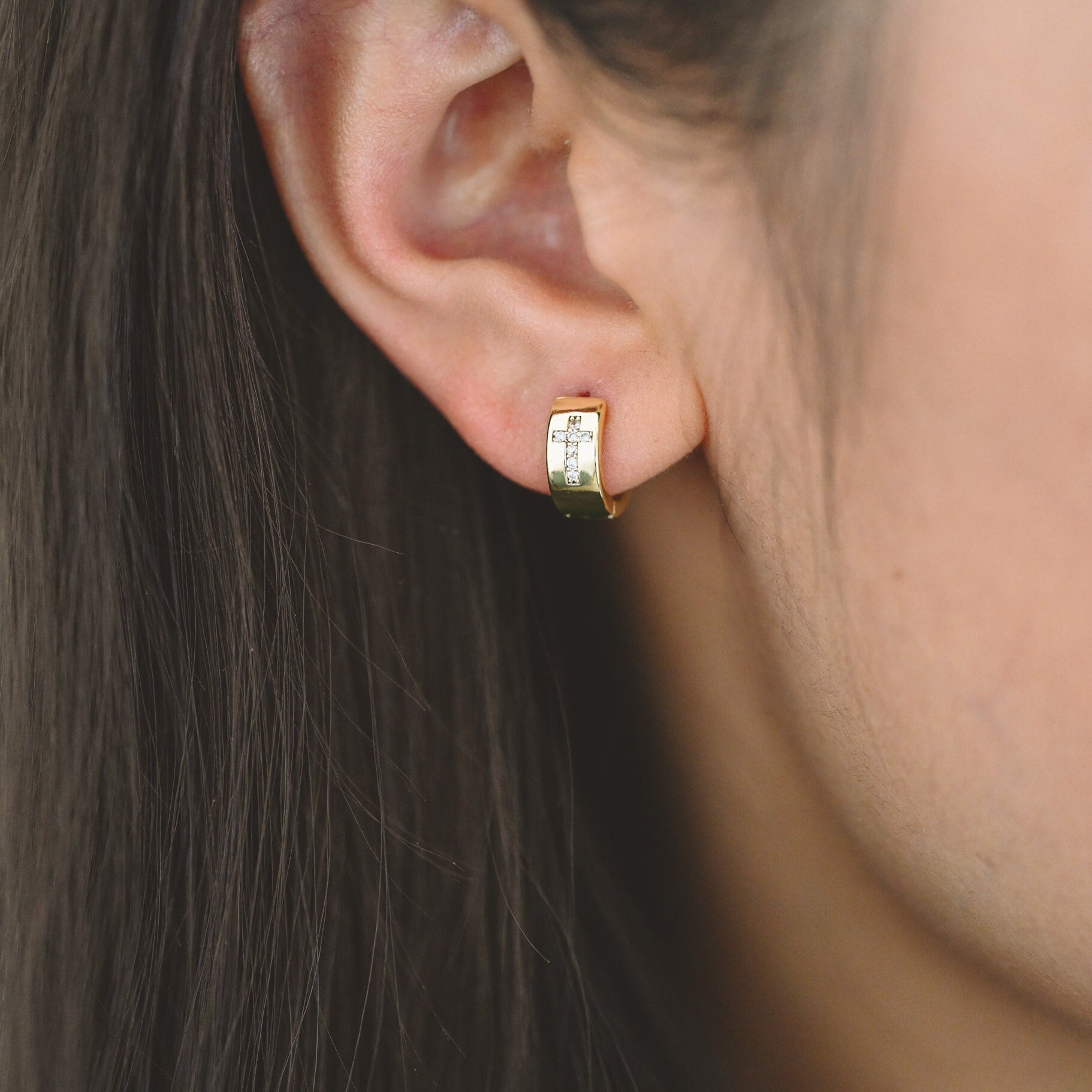 4pcs CZ Pave Cross Huggie Earrings, Hoop Earrings, 18K Gold plated Brass, Earring Component Findings (GB-2873)