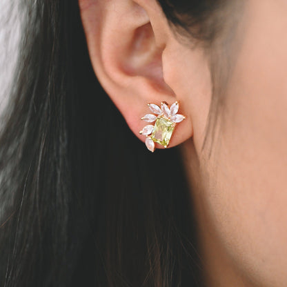 4pcs CZ Pave Olive/ Emerald Rectangle Leaf Earring Studs, Dainty Earrings, Gift For Her (#GB-2943)