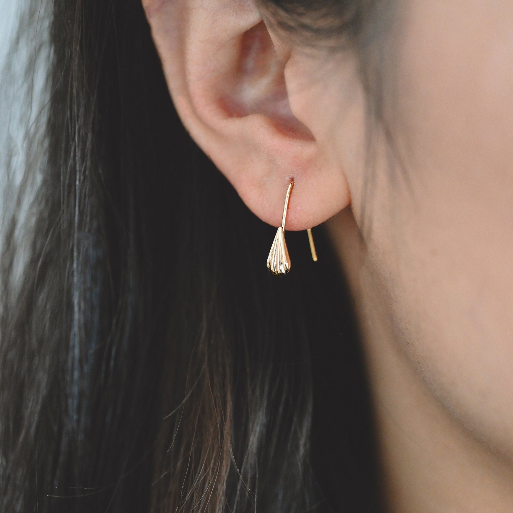 10pcs Gold/ Rhodium plated Brass Shell Earring Hook with Loop, Simple Earwires Earring Components (GB-2968)