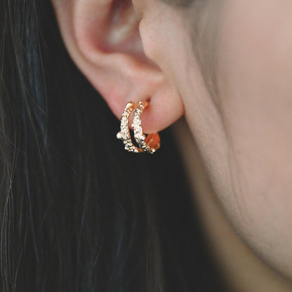 10pcs Gold Hoop Earrings, Round Huggie Hoops, Gold Textured Earrings, Gold Plated Earrings (GB-2689)