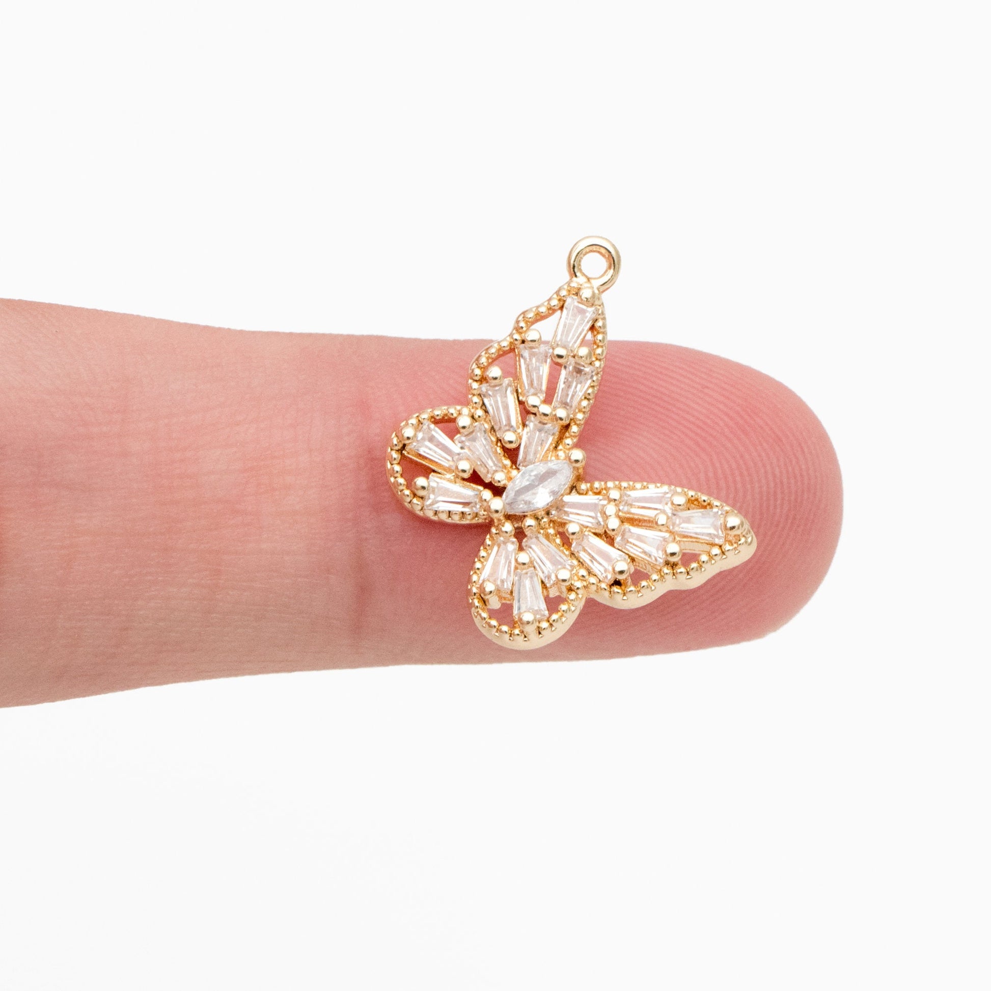 4pcs Gold plated Brass Hollow Butterfly Charms, CZ pave Butterfly Filigree Pendants (GB-3561-B)