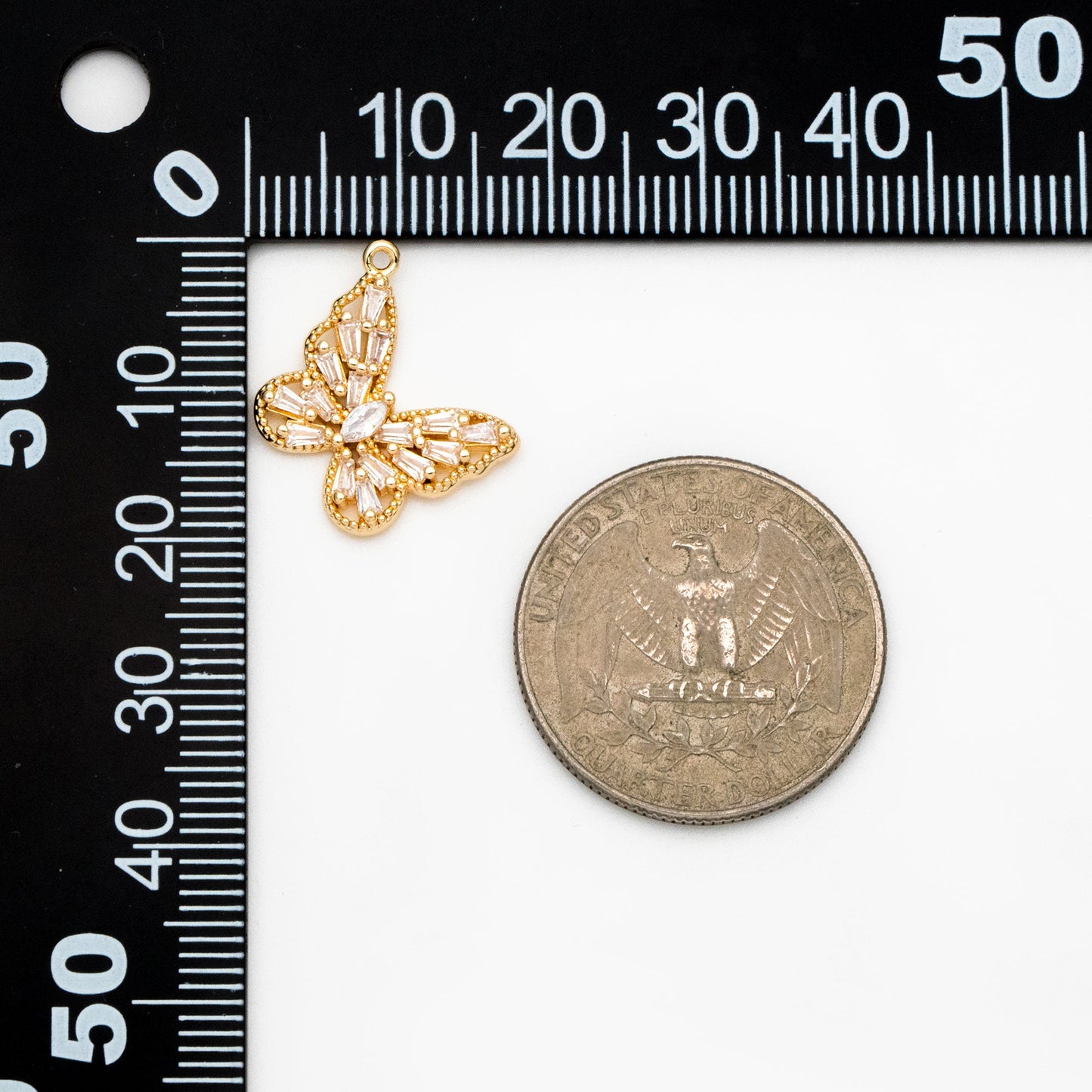 4pcs Gold plated Brass Hollow Butterfly Charms, CZ pave Butterfly Filigree Pendants (GB-3561-B)