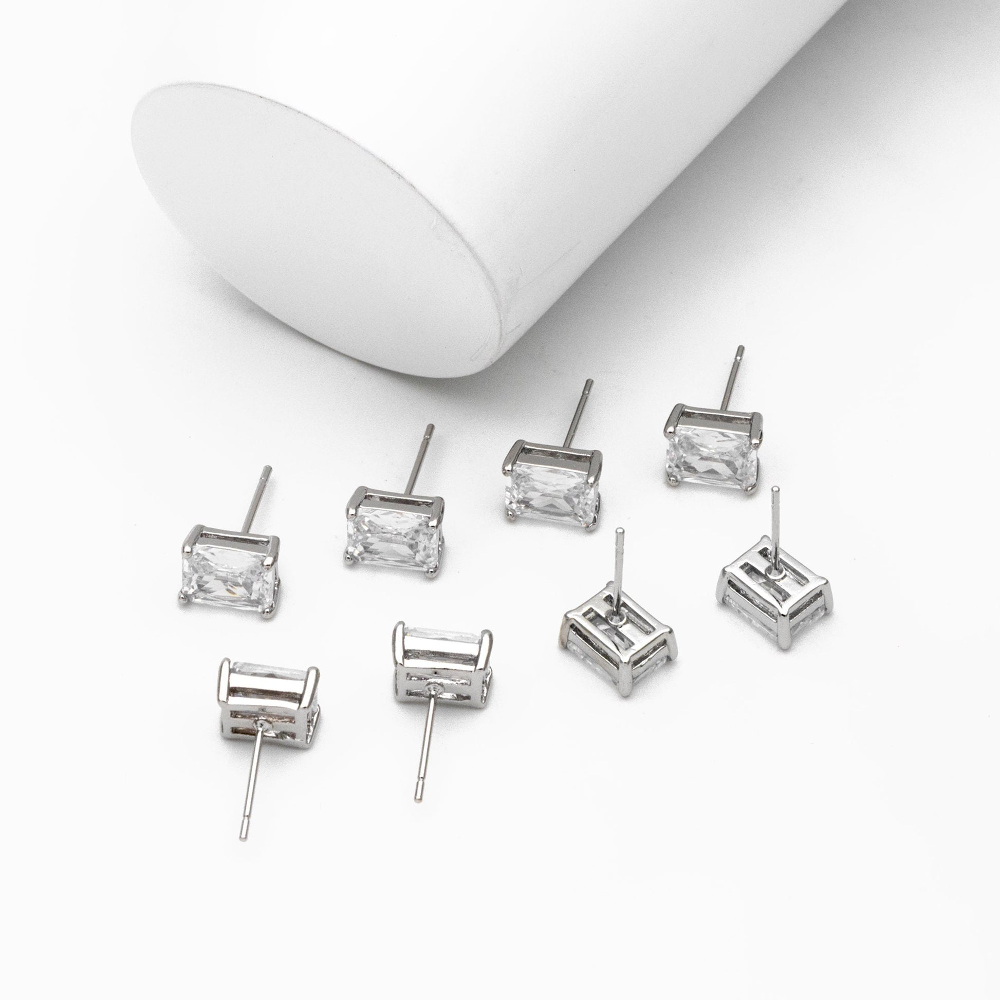 10pcs CZ Pave Rectangle Earring Studs, 18K Gold/ Rhodium plated Brass Ear Posts, Geometric Earring Findings (#GB-2618-C)