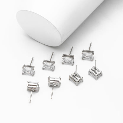 10pcs CZ Pave Rectangle Earring Studs, 18K Gold/ Rhodium plated Brass Ear Posts, Geometric Earring Findings (#GB-2618-C)