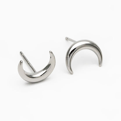 10pcs Gold/ Silver Moon Ear Posts 11x9mm, Real Gold/ Rhodium Plated Brass Minimalist Stud Earrings (#GB-3572)