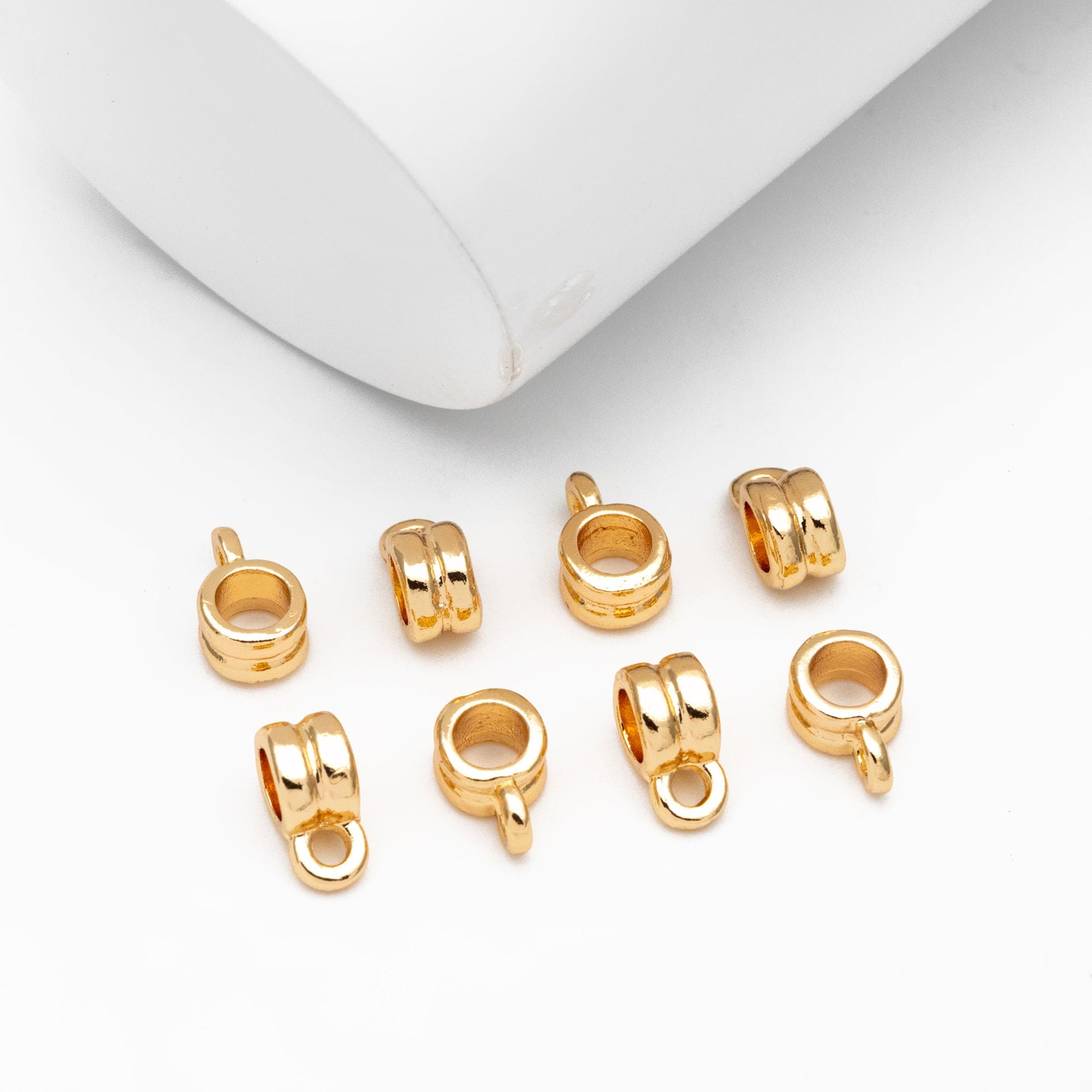 10pcs Gold/ Silver Bail Beads, Bail Charm Holder Spacer with Loop, Tube Bails, Cord Bails, Slider Bails, Spacer Ring (GB-1328-B)