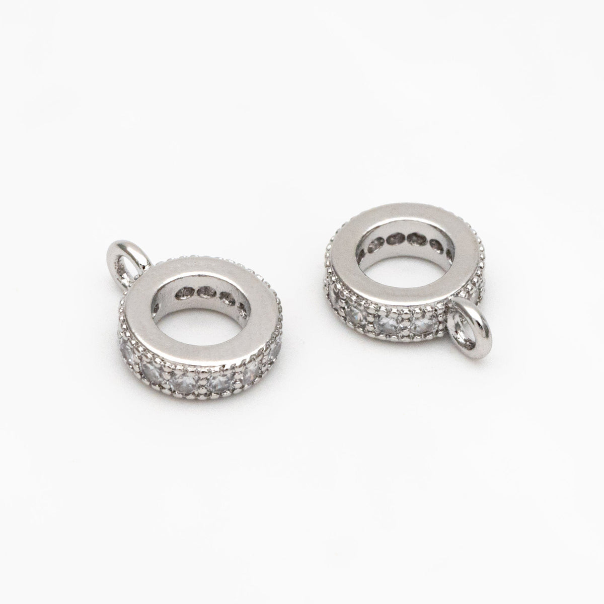 10pcs CZ Pave Gold/ Silver Bail Beads, Bail Charm Holder Spacer with Loop, Tube Bails, Cord Bails, Slider Bails, Spacer Ring (GB-1328-C)