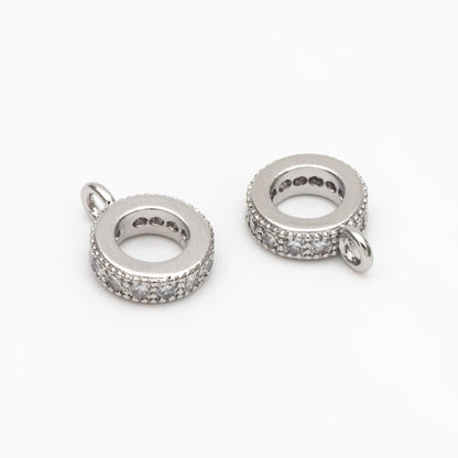 10pcs CZ Pave Gold/ Silver Bail Beads, Bail Charm Holder Spacer with Loop, Tube Bails, Cord Bails, Slider Bails, Spacer Ring (GB-1328-C)