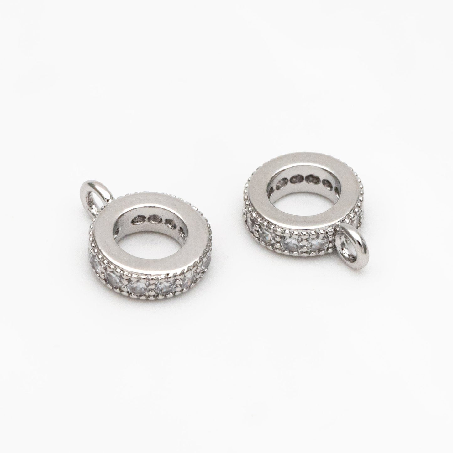 10pcs CZ Pave Gold/ Silver Bail Beads, Bail Charm Holder Spacer with Loop, Tube Bails, Cord Bails, Slider Bails, Spacer Ring (GB-1328-C)