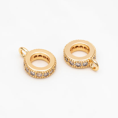 10pcs CZ Pave Gold/ Silver Bail Beads, Bail Charm Holder Spacer with Loop, Tube Bails, Cord Bails, Slider Bails, Spacer Ring (GB-1328-C)