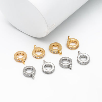 10pcs CZ Pave Gold/ Silver Bail Beads, Bail Charm Holder Spacer with Loop, Tube Bails, Cord Bails, Slider Bails, Spacer Ring (GB-1328-C)