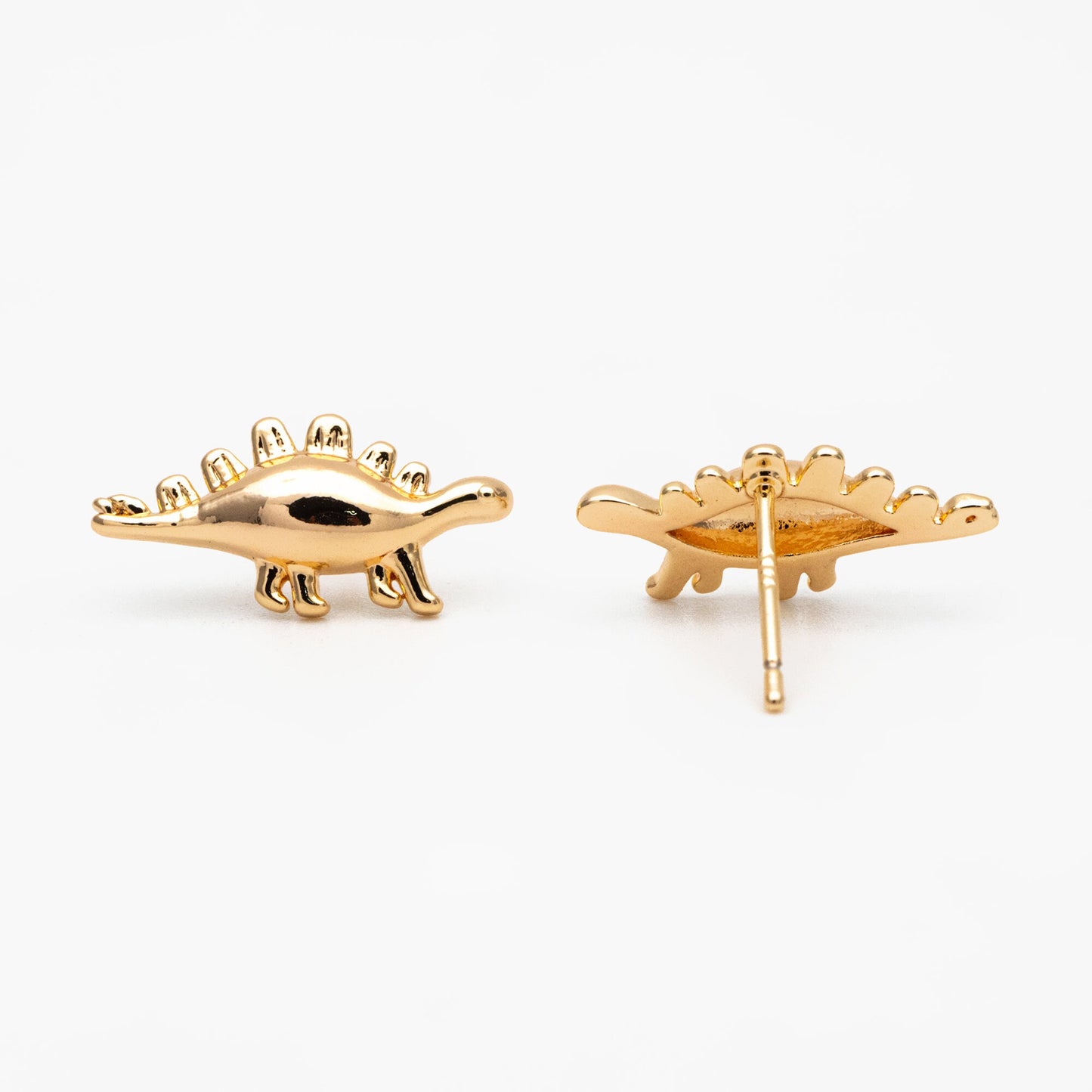 10pcs Gold Dinosaur Earrings 8x17mm, Gold Plated Brass, Cute Dinosaur Stud Earrings (GB-4028)