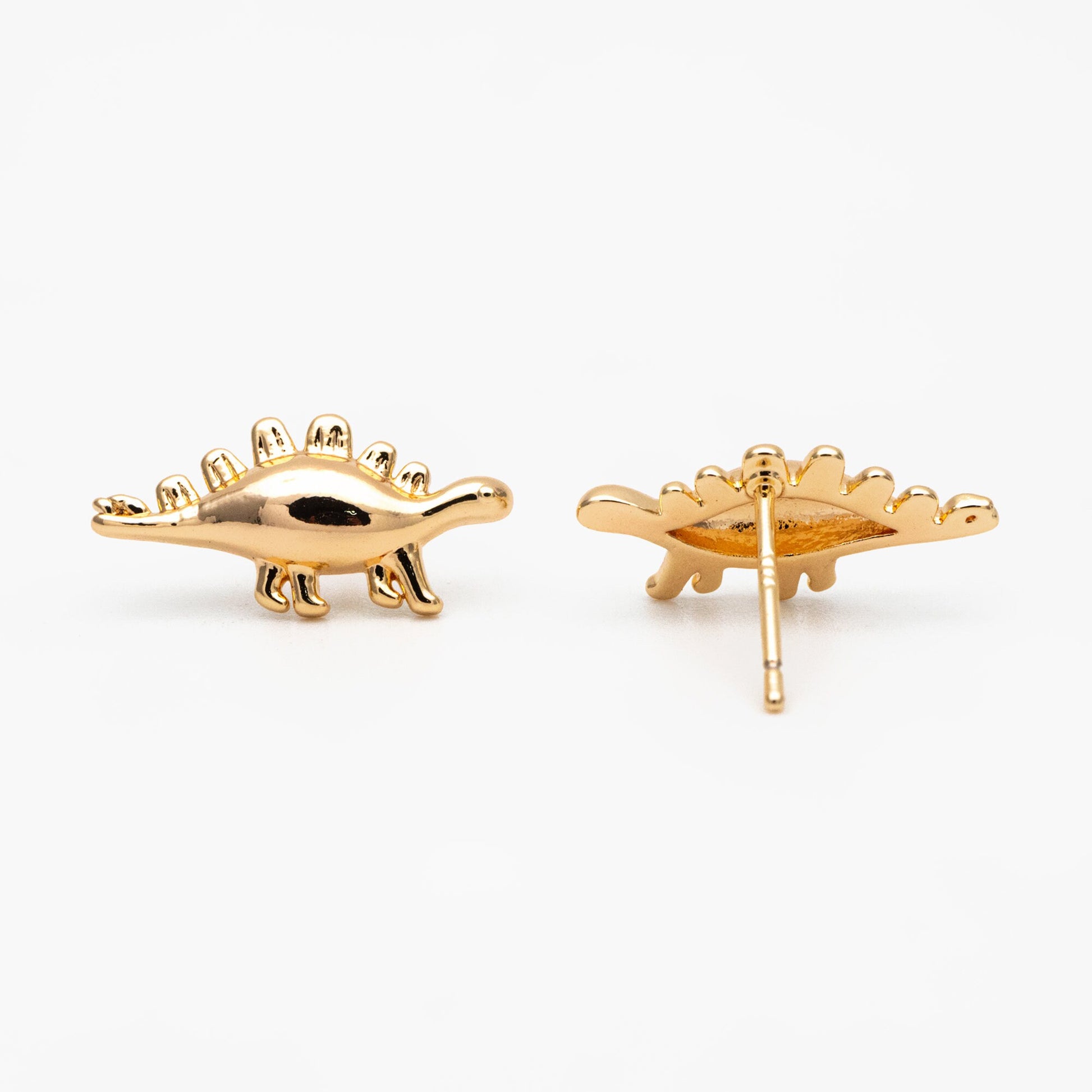 10pcs Gold Dinosaur Earrings 8x17mm, Gold Plated Brass, Cute Dinosaur Stud Earrings (GB-4028)