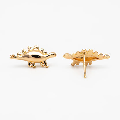 10pcs Gold Dinosaur Earrings 8x17mm, Gold Plated Brass, Cute Dinosaur Stud Earrings (GB-4028)