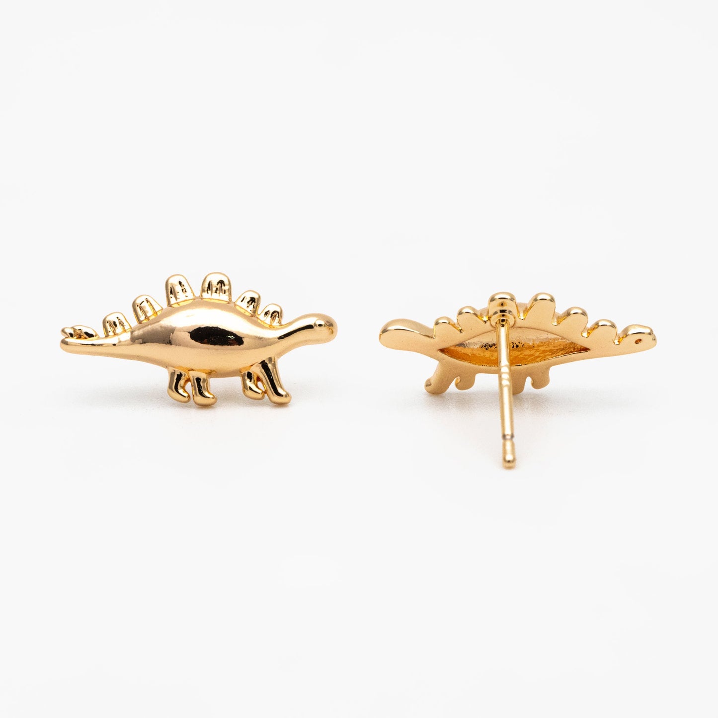 10pcs Gold Dinosaur Earrings 8x17mm, Gold Plated Brass, Cute Dinosaur Stud Earrings (GB-4028)