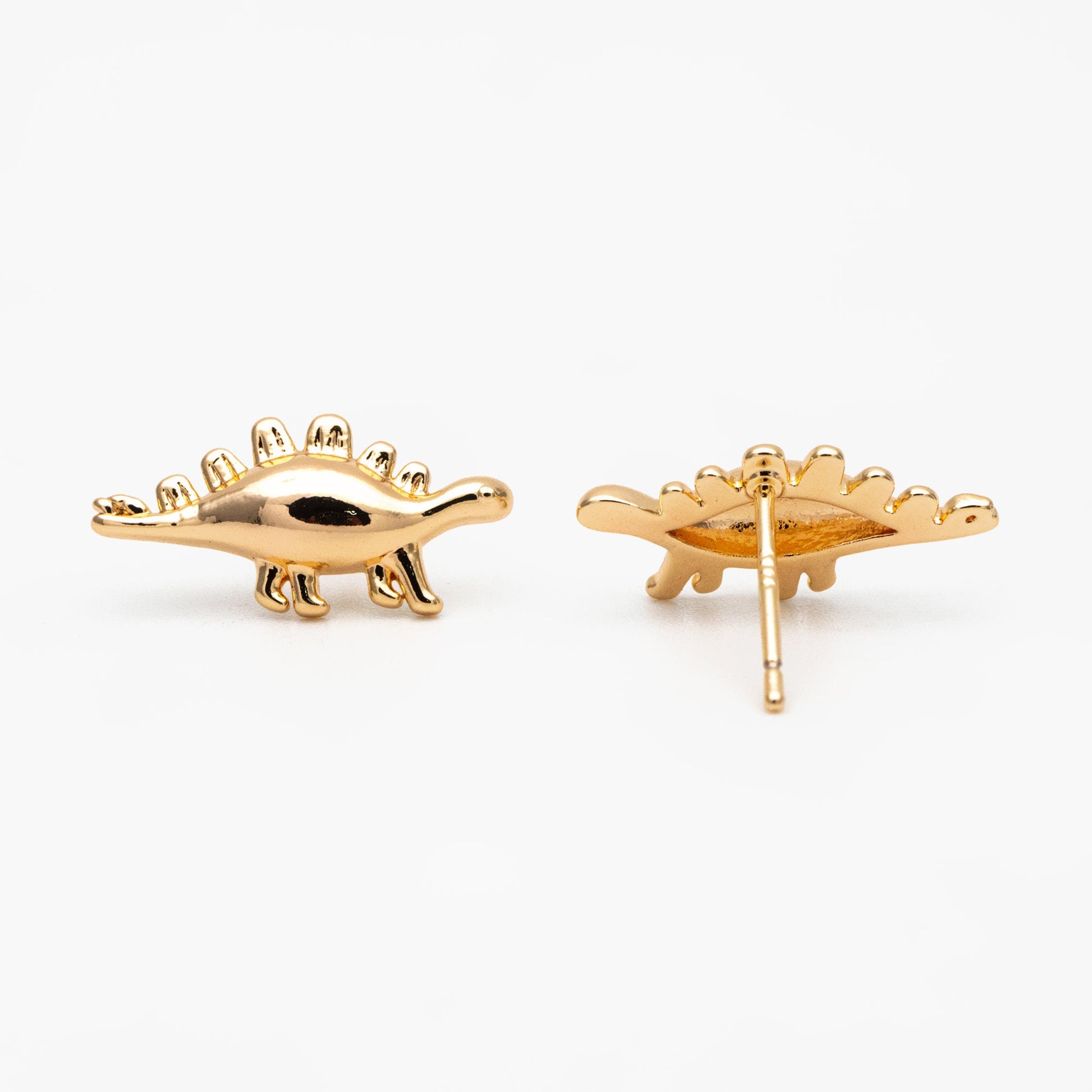 10pcs Gold Dinosaur Earrings 8x17mm, Gold Plated Brass, Cute Dinosaur Stud Earrings (GB-4028)