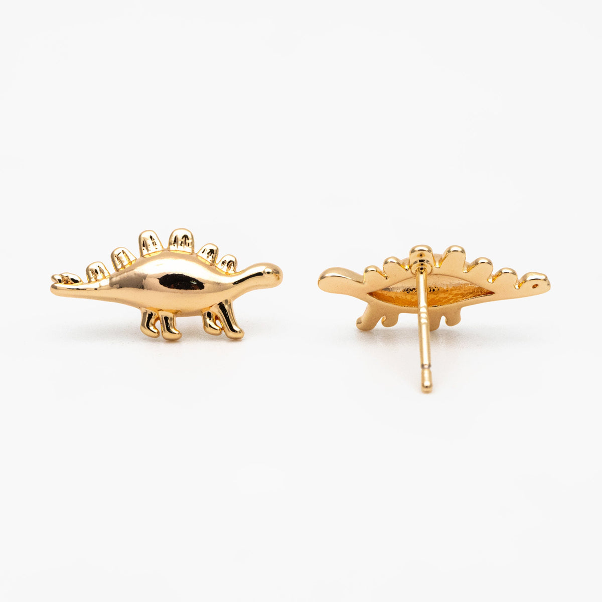 10pcs Gold Dinosaur Earrings 8x17mm, Gold Plated Brass, Cute Dinosaur Stud Earrings (GB-4028)
