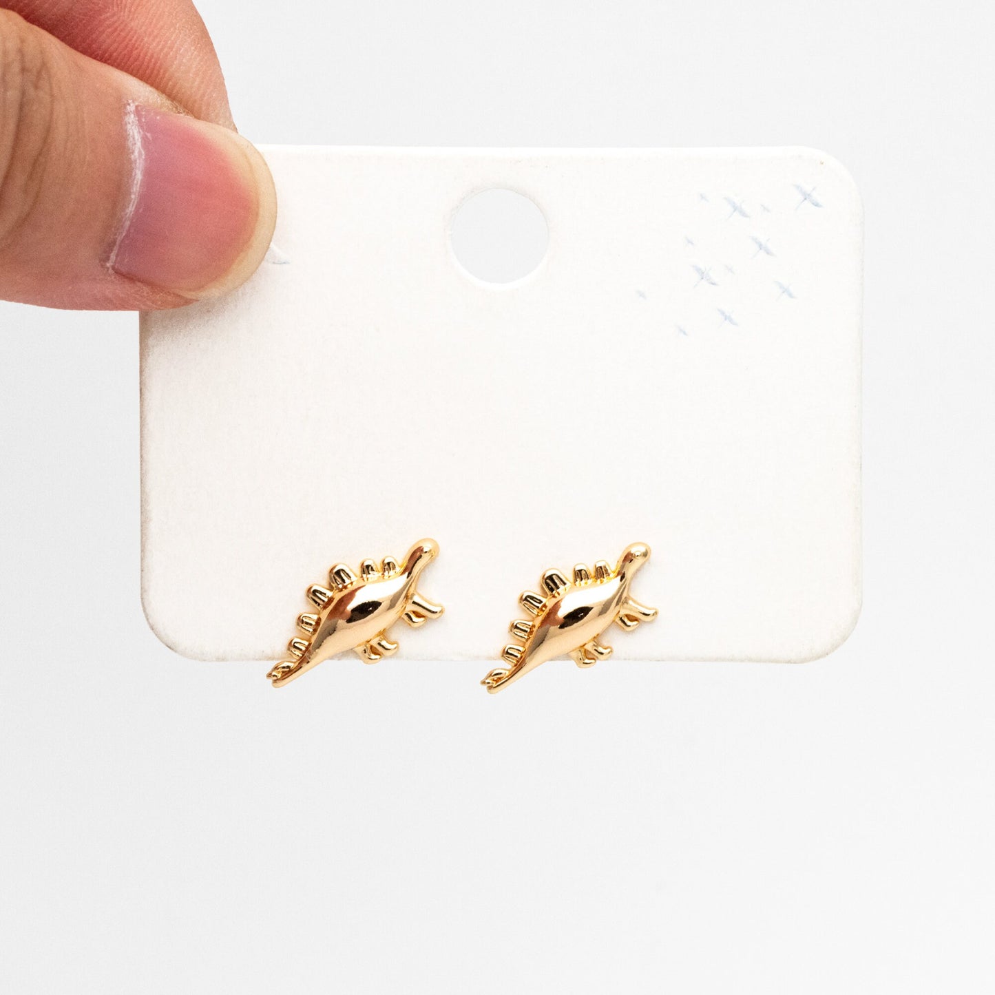 10pcs Gold Dinosaur Earrings 8x17mm, Gold Plated Brass, Cute Dinosaur Stud Earrings (GB-4028)
