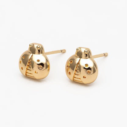 10pcs Gold Ladybug Earrings 8x8mm, Gold Plated Brass Cute Insect Stud Earrings (GB-4029)