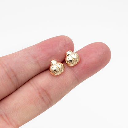 10pcs Gold Ladybug Earrings 8x8mm, Gold Plated Brass Cute Insect Stud Earrings (GB-4029)