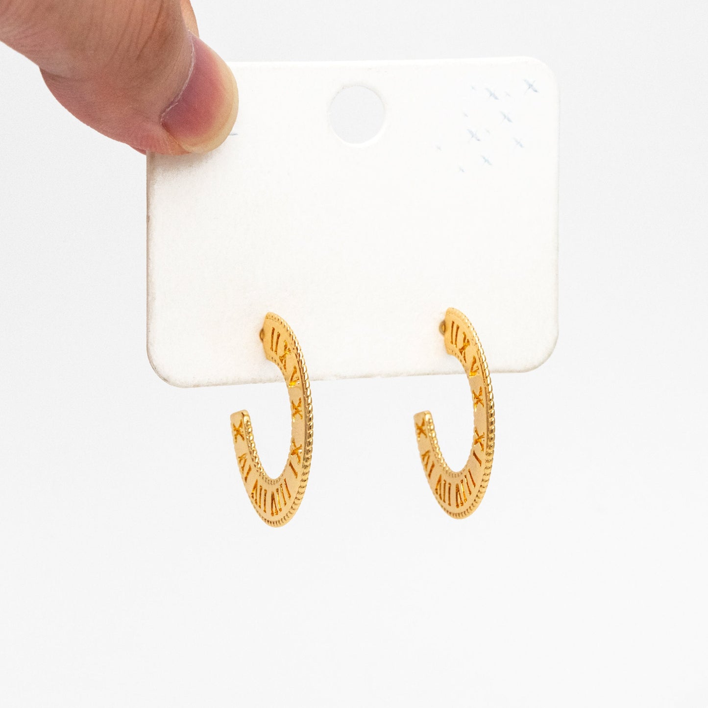 4pcs Gold Roman Numerals Round Circle Earrings 26mm, Gold plated Brass, Dainty Geometric Hoop Stud Earrings (GB-4034)