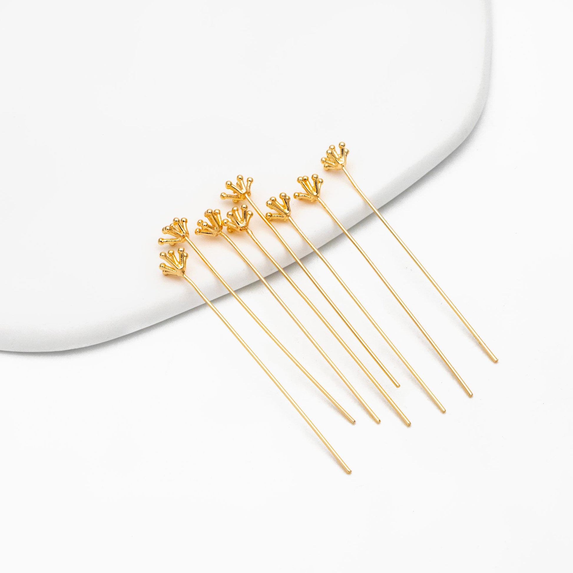 10pcs Gold Flower Head Pins 6mm/ 8mm, Gold plated Brass Headpins (GB-4035)