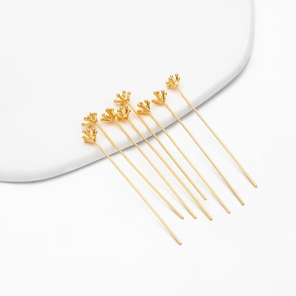 10pcs Gold Flower Head Pins 6mm/ 8mm, Gold plated Brass Headpins (GB-4035)