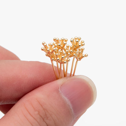10pcs Gold Flower Head Pins 6mm/ 8mm, Gold plated Brass Headpins (GB-4035)