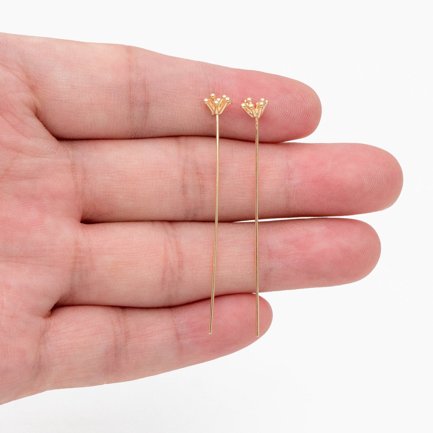 10pcs Gold Flower Head Pins 6mm/ 8mm, Gold plated Brass Headpins (GB-4035)