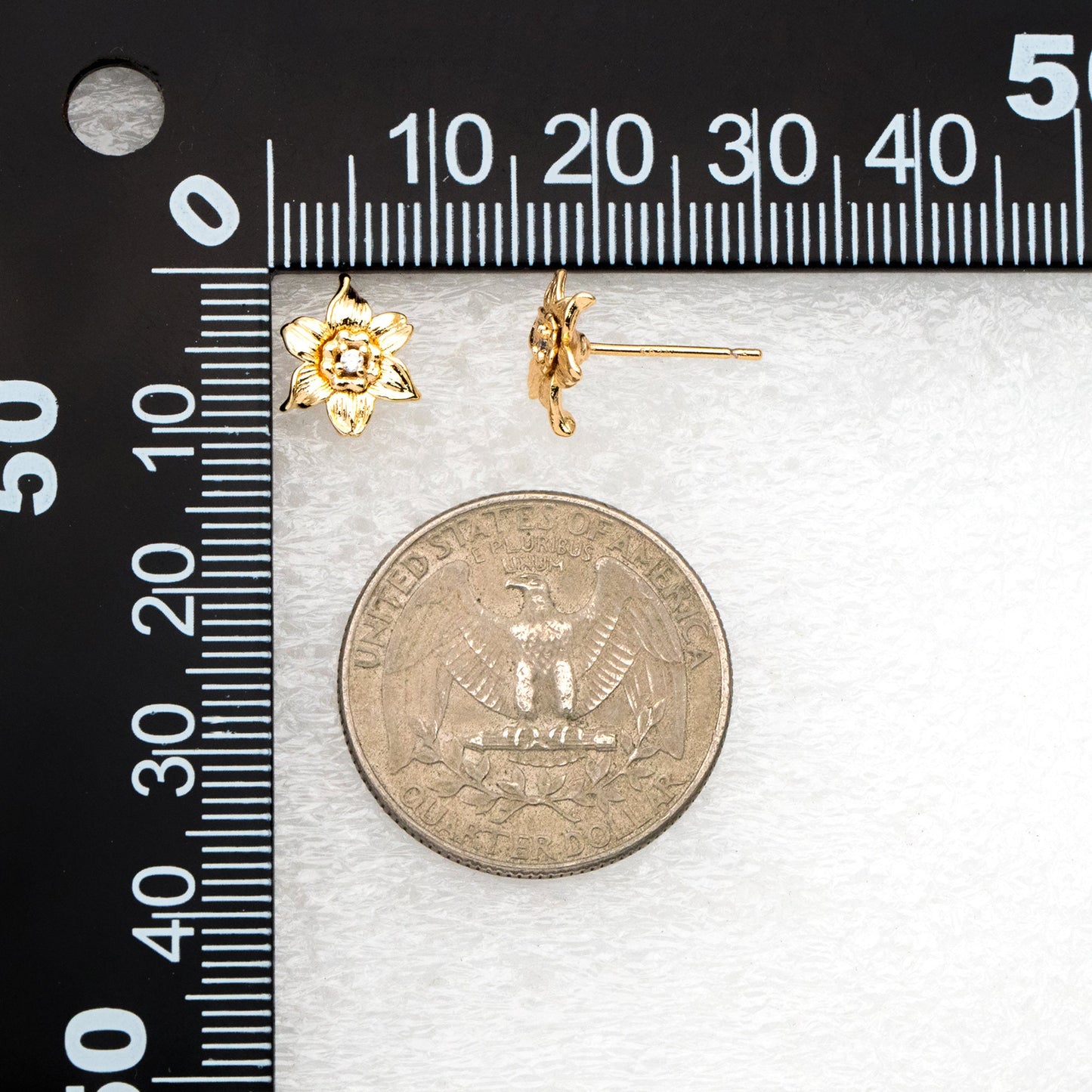 10pcs CZ Pave Gold Flower Earrings: 18K Real Gold Plated Brass Studs (GB-4036)