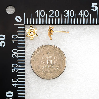 10pcs CZ Pave Gold Flower Earrings: 18K Real Gold Plated Brass Studs (GB-4036)