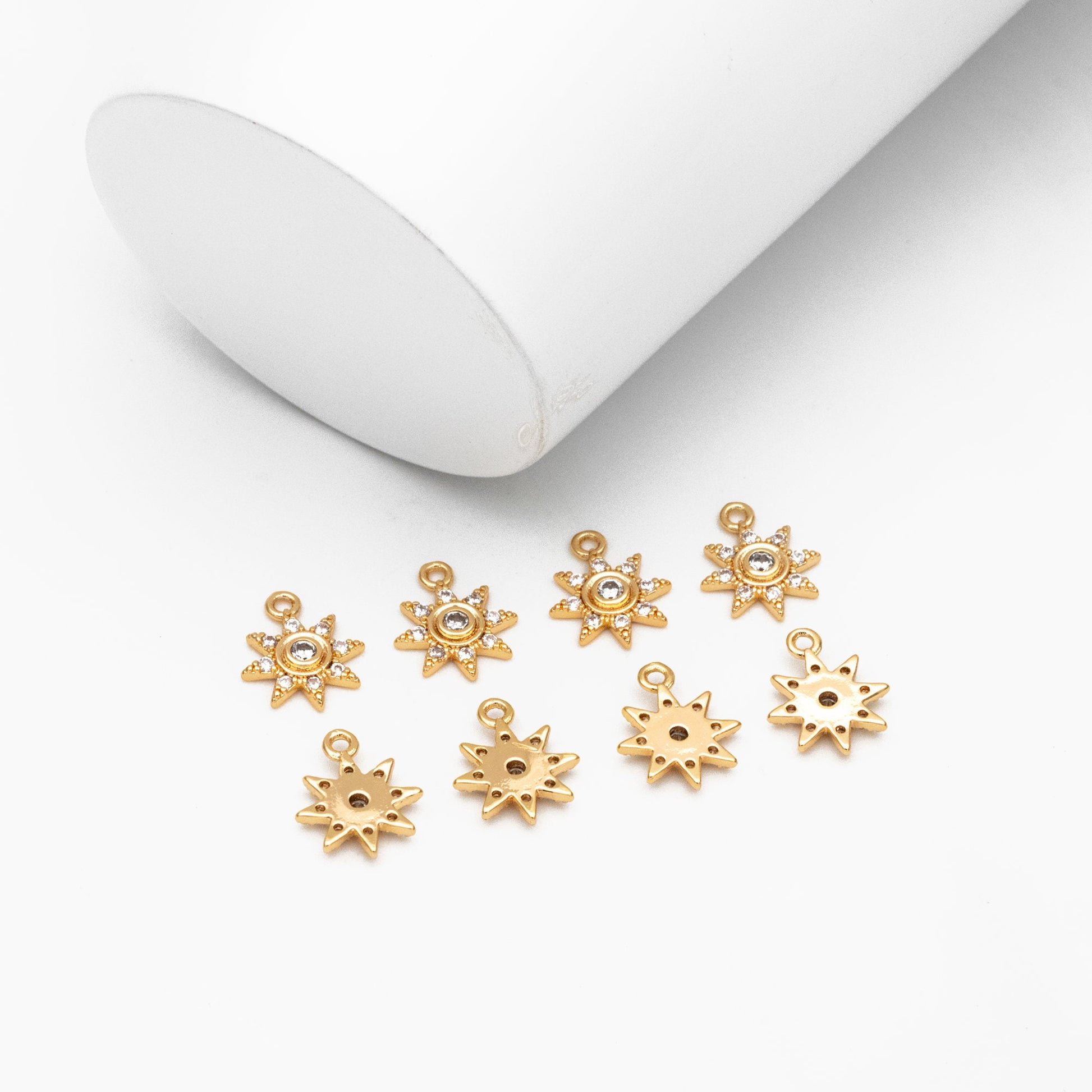 10pcs CZ Pave Gold Sun Charms, Sun Pendants, Jewelry Making, Diy Material, Jewelry Supplies (GB-1658-E)