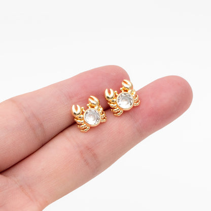 10pcs CZ Pave Gold Crab Earrings, Dianty Crab Stud Earrings, Jewelry Supplies (GB-4038)
