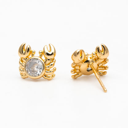 10pcs CZ Pave Gold Crab Earrings, Dianty Crab Stud Earrings, Jewelry Supplies (GB-4038)