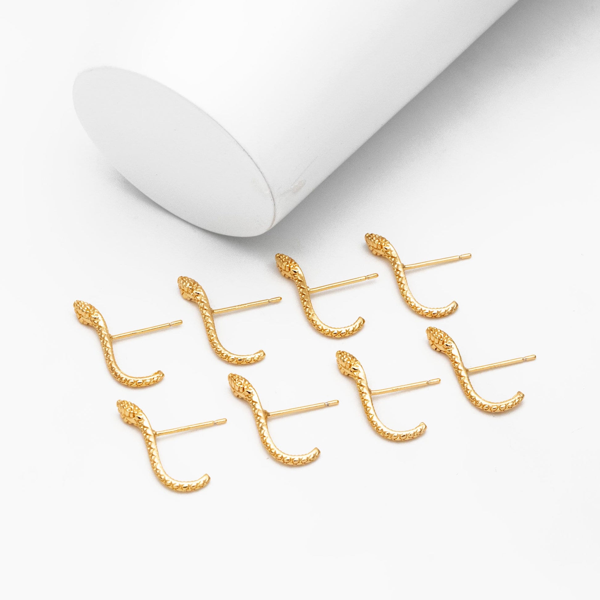 10pcs Gold Snake Earrings 19x3mm, Gold Plated Brass Animal Stud Earrings (GB-4039)