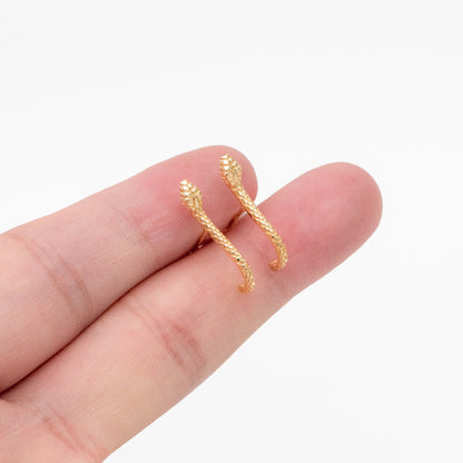 10pcs Gold Snake Earrings 19x3mm, Gold Plated Brass Animal Stud Earrings (GB-4039)