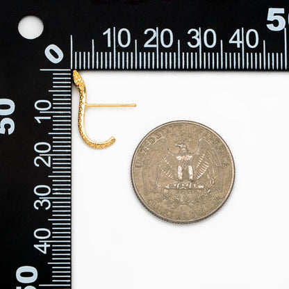 10pcs Gold Snake Earrings 19x3mm, Gold Plated Brass Animal Stud Earrings (GB-4039)