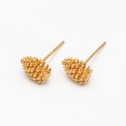 10pcs Gold Pine Cone Earrings 9x7mm, Gold Plated Brass Minimalist Stud Earrings (GB-4040)