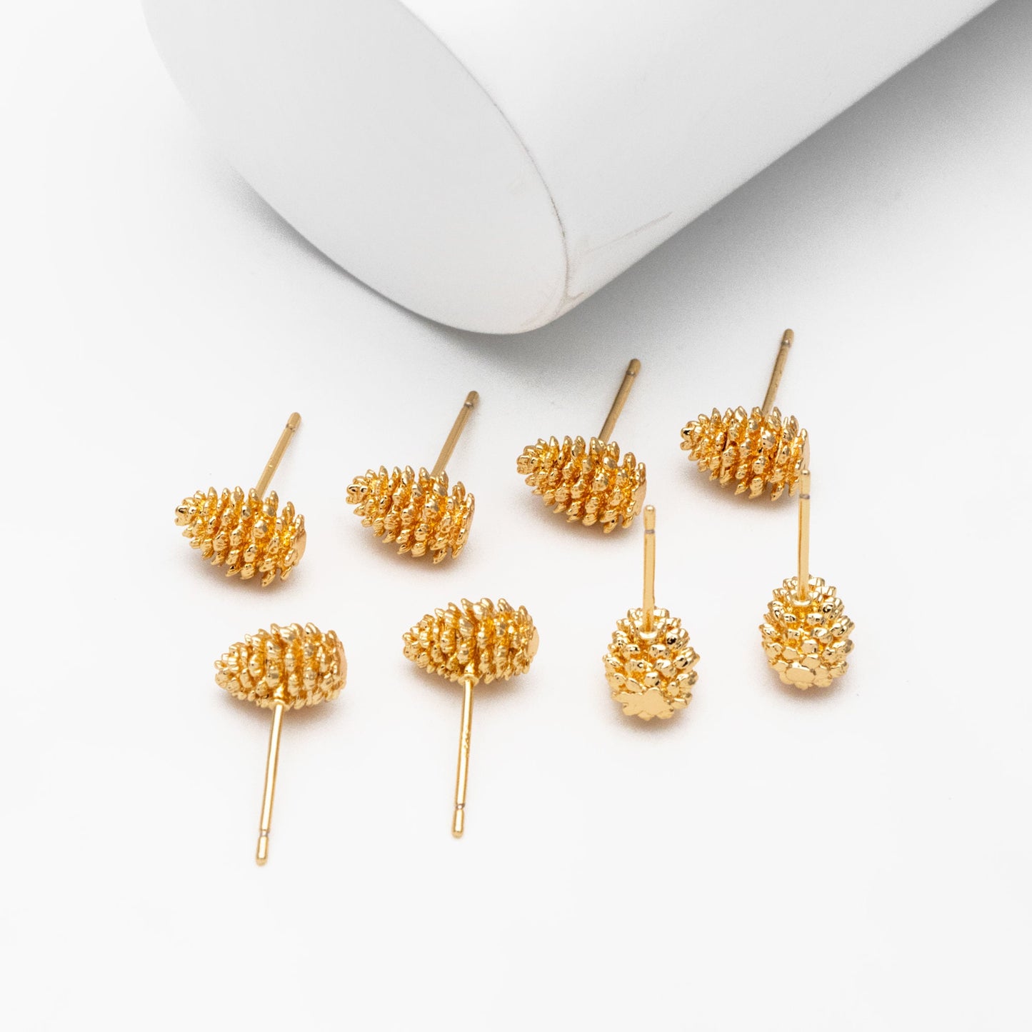 10pcs Gold Pine Cone Earrings 9x7mm, Gold Plated Brass Minimalist Stud Earrings (GB-4040)